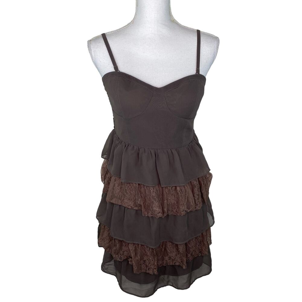 American Eagle Bustier Ruffle Layer Dress Size M Brown Sleeveless